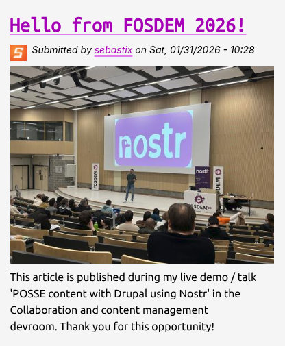 POSSE content with Drupal using Nostr at FOSDEM '26